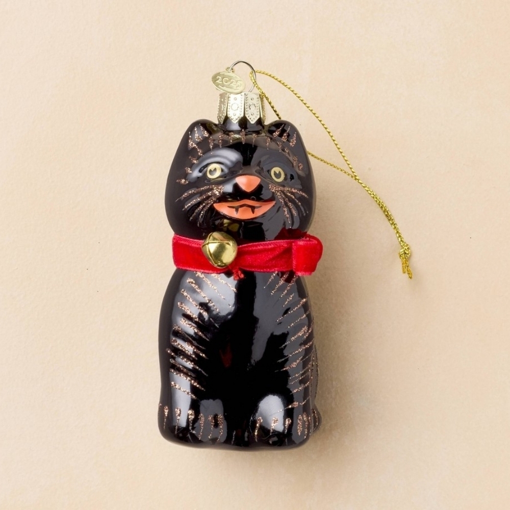 John Derian for Target Glass Halloween Cat Christmas Ornament Red Bow Bell 2025